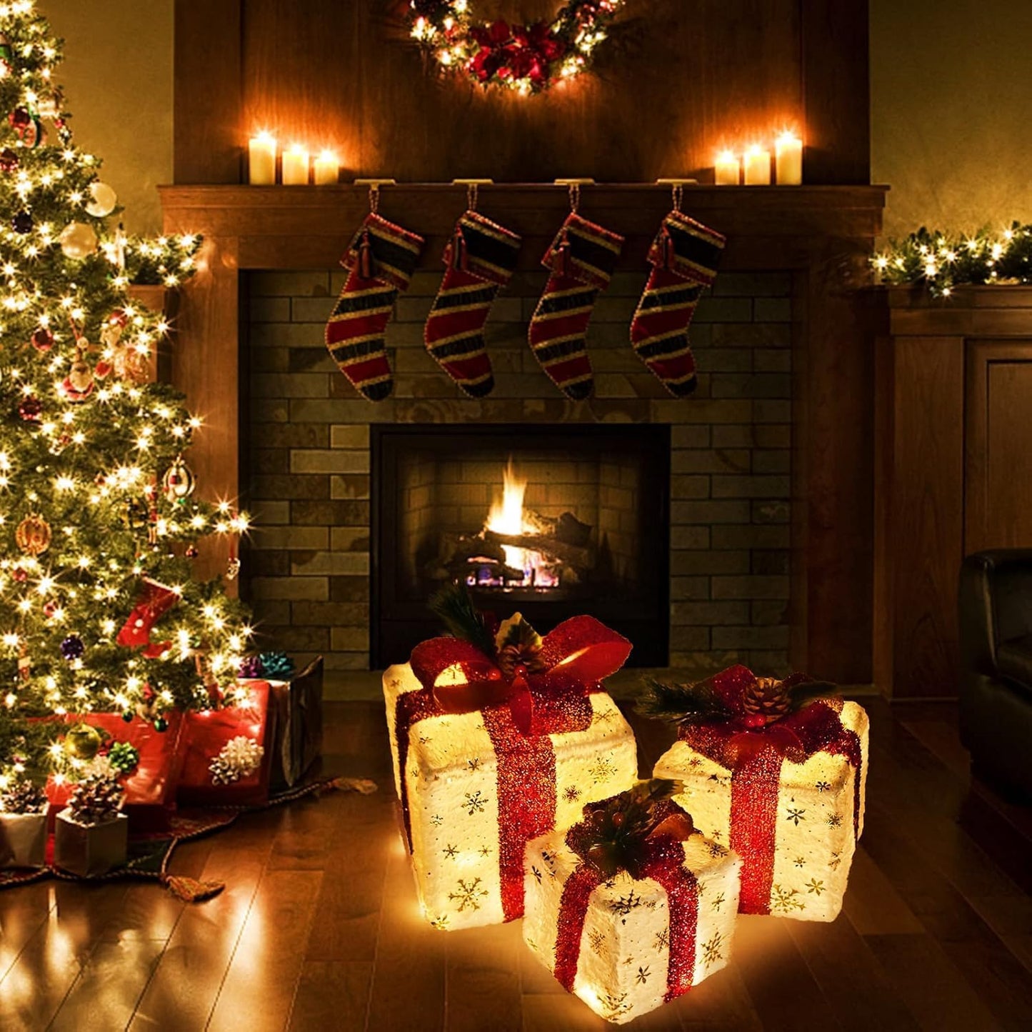 Set of 3 Christmas Lighted Gift Boxes
