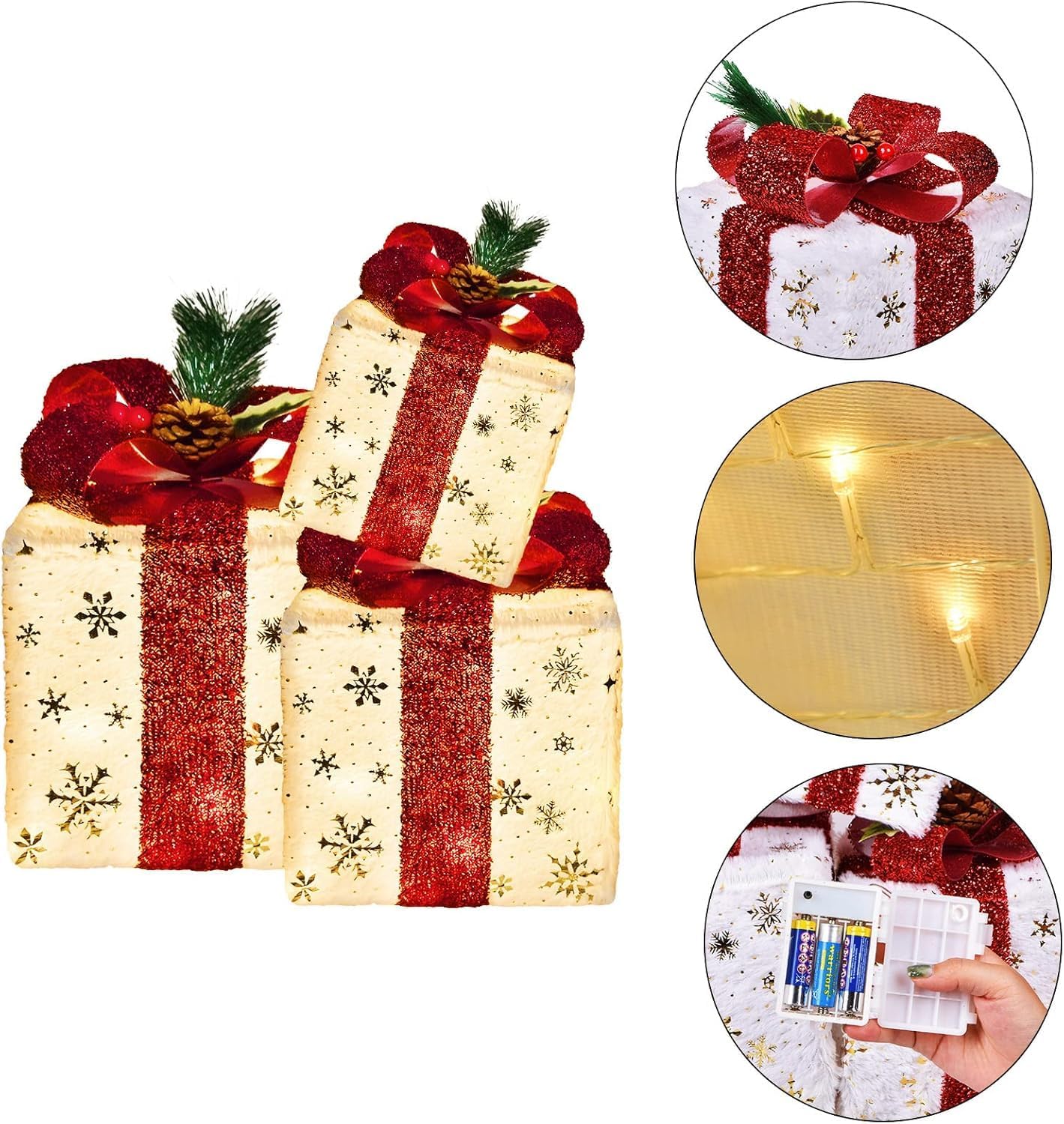 Set of 3 Christmas Lighted Gift Boxes