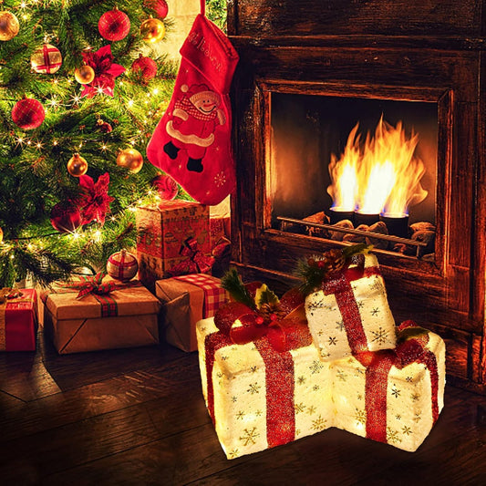 Set of 3 Christmas Lighted Gift Boxes