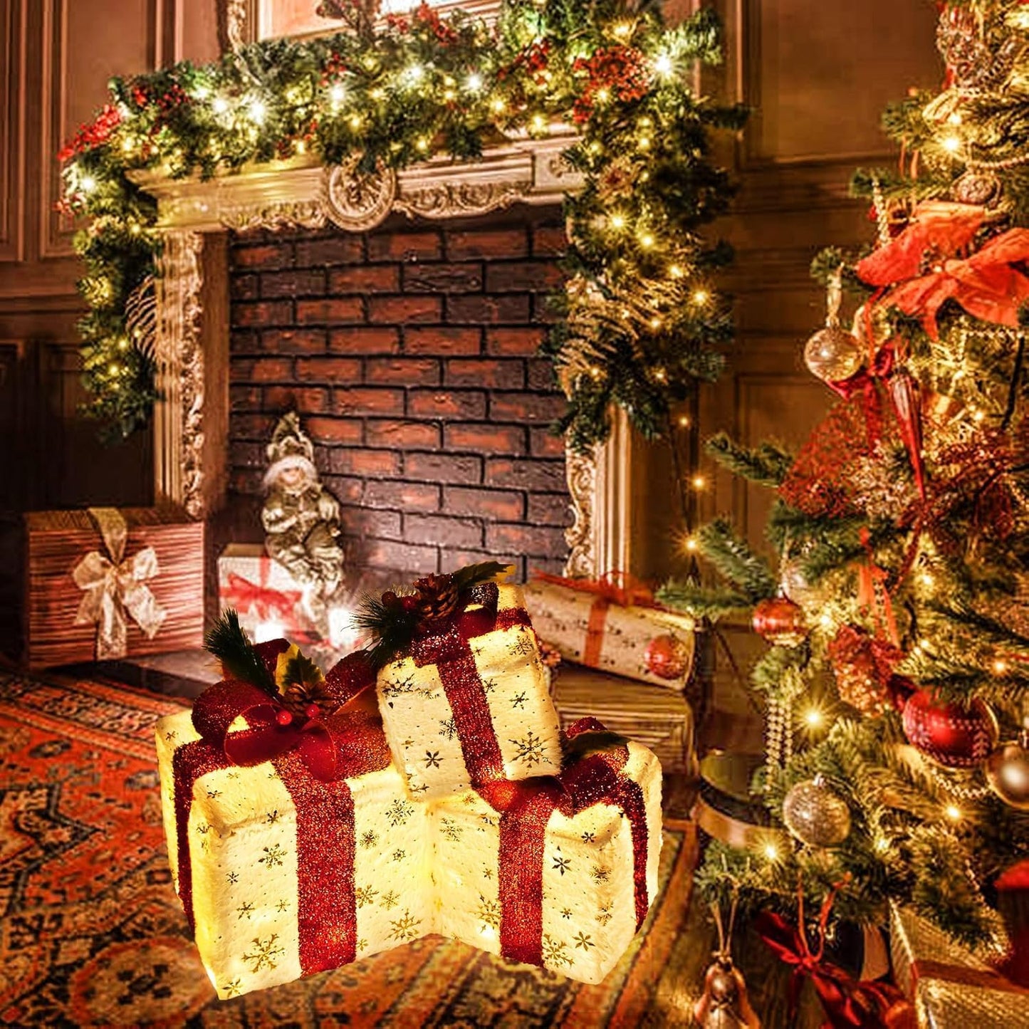 Set of 3 Christmas Lighted Gift Boxes