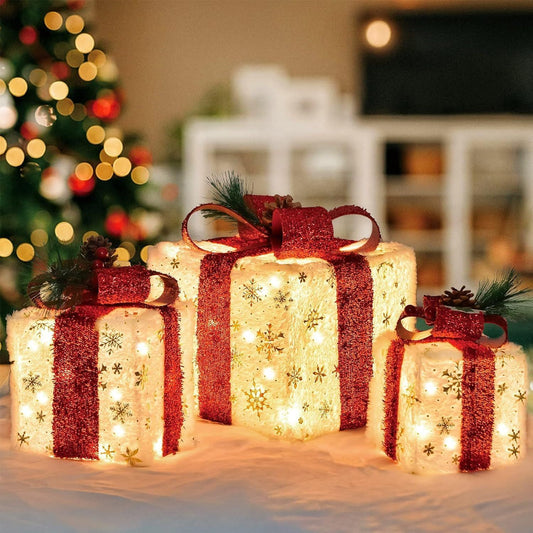 Set of 3 Christmas Lighted Gift Boxes